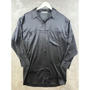 Abercrombie‎ & Fitch Shirt Dress Long Sleeve Button Down Sz M Black Satin NWOT
